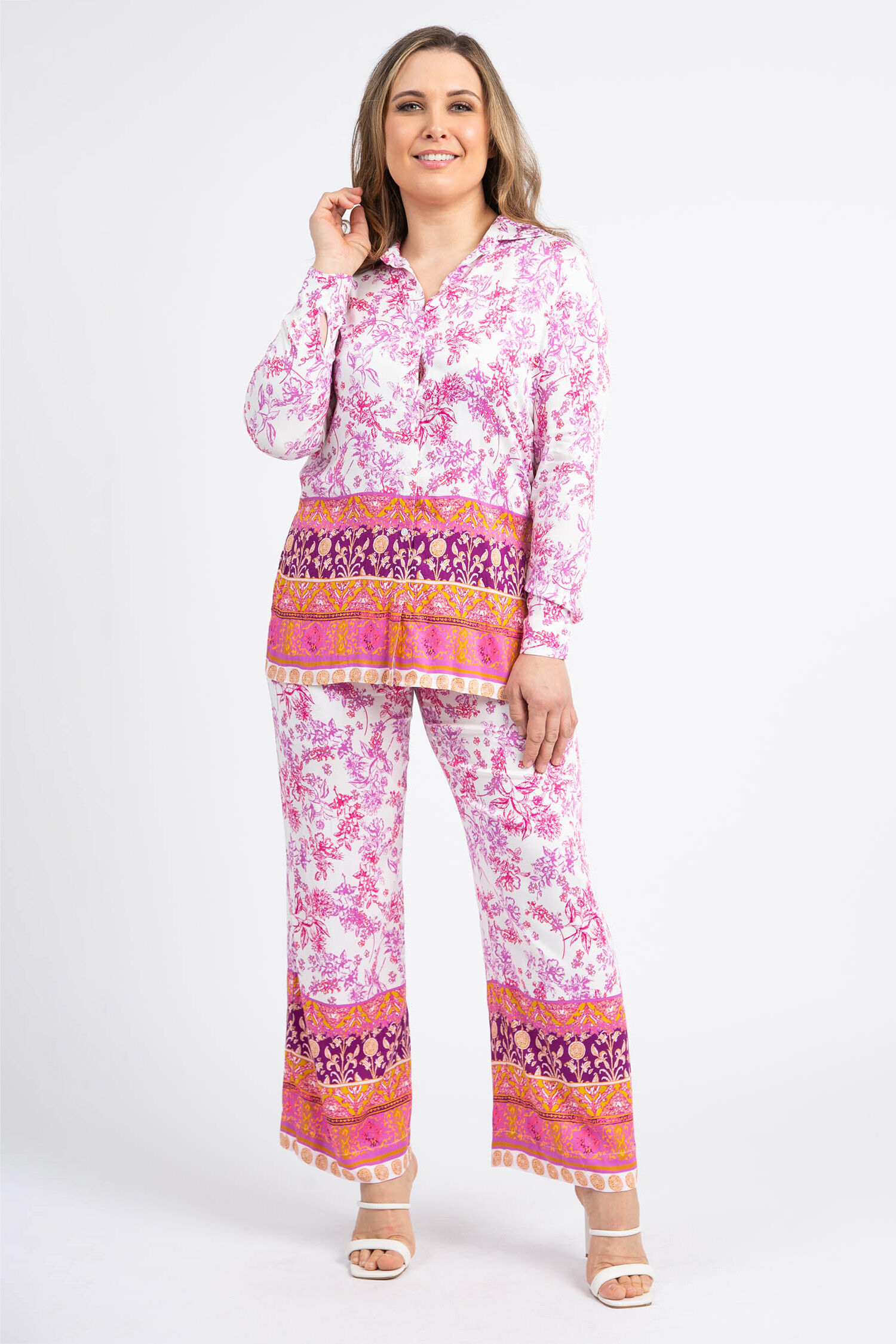 Printed Challis Button-Up Blouse Image 2